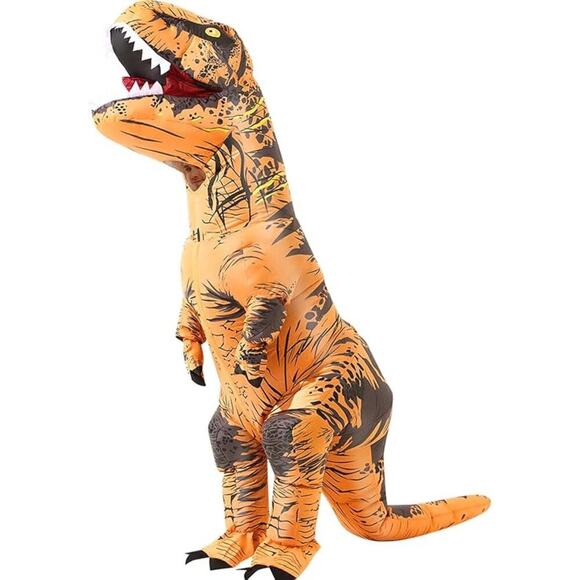 Inflatable Dinosaur Costume Adult Brown Full Body T Rex Halloween Cosplay Suit
